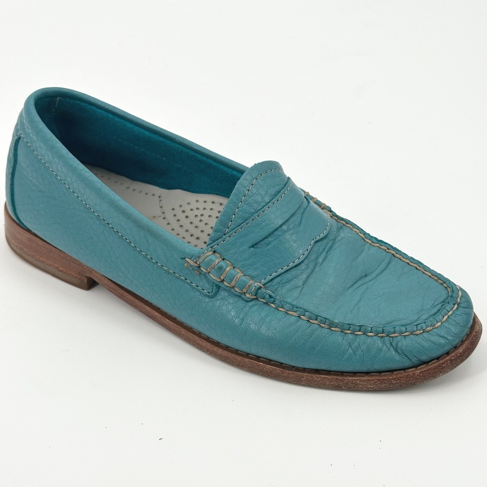 GH Bass Weejuns Penny Loafers Turquoise Blue Pebbled Leather Vintage